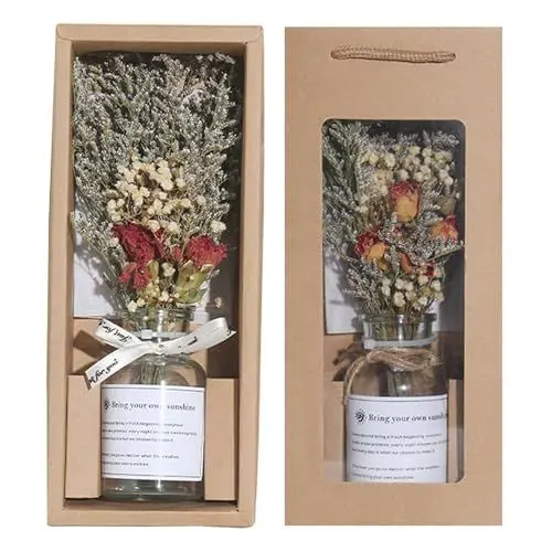 Produktbild: Trockenblumen mit Vase, Trockenblumenstrauß Pampasgras Deko Geschenkbox Set, Getrocknete Blumen Vasen Deko Aesthetic für Mütter, Lehrer, Wohnzimmer Deko, Tischdeko