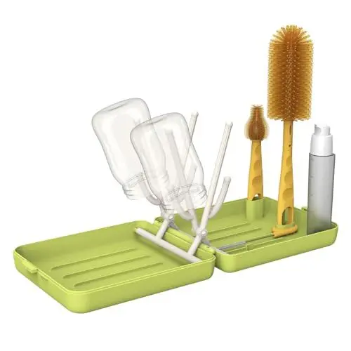 Produktbild: Baby Flaschenbürste Set Reise 6 in 1 Flaschenreiniger Kit mit Ständer Tragbare Silikon Flaschenbürste und Trockengestell, Nippelbürste, Seifenspender, Strohbürste, Baby Essentials für Neugeborene