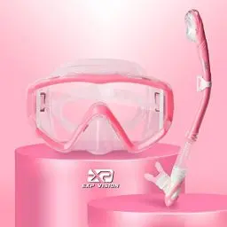 Produktbild: Trockenschnorchel-Set, Pano 3-Fenster-Schnorchelmaske, Anti-Fog-Taucherbrille und Schnorchel, professionelle Schnorchelausrüstung für Erwachsene (Rosa)