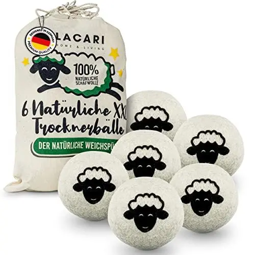 Produktbild: Trocknerbälle | 6X Trocknerbälle für Wäschetrockner | Lacari ORIGINAL Trocknerball aus hypoallergener Schafwolle | Dryer Balls für schnelles Trocknen | Trocknerbälle für Daunenjacken