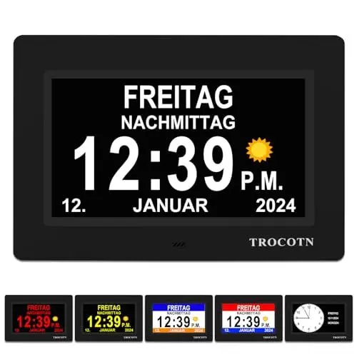 Produktbild: TROCOTN Demenz Uhr senioren, digitaler Kalender, seniorenuhr, Uhr mit Datum und wochentag (7 Zoll Schwarz)