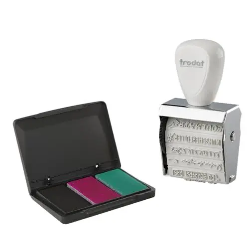 Produktbild: Trodat Creative Mini Stempel Set Engelspost zum kreativen Gestalten – 12 Abdrucke, Deutsch, Kreativstempel in weiß inkl. Stempelkissen in Pink, Schwarz, Grün, 30x5 mm, Weiss