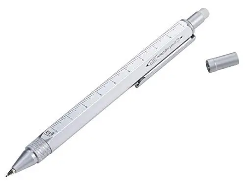 Produktbild: TROIKA CONSTRUCTION DROP ACTION – PIP31/SI – Multitasking Druck-Bleistift – technisches Zeichnen, Architekt – Zentimeter-/Zoll-Lineal – 1:20/1:50 m Skala – Radiergummi – TROIKA-Original