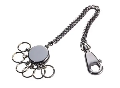 Produktbild: TROIKA PATENT CHAIN – KR10-60/GM – Schlüsselanhänger mit Kette – Schlüsselkette– inkl. Karabinerhaken – 6 ausklinkbare Ringe – Messing, Metall– glänzend – black chrome – TROIKA-Original