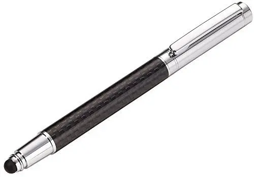 Produktbild: Troika Fineliner und Stylus für Touchscreens, schwarze Mine (Made in Germany), Carbon-Schaft, Metall, glänzend, Carbon-Optik/silber
