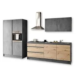 Produktbild: TROJA Moderne Küchenzeile ohne Elektrogeräte in Artisan Eiche Optik, Anthrazit - Geräumige Einbauküche mit viel Platz und Stauraum - 210 x 211 x 60 cm (B/H/T)