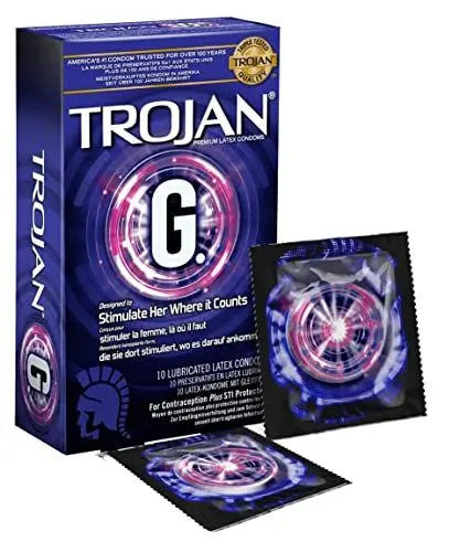 Produktbild: Trojan G Spot Kondome, gerippt und aus hochwertigem Latex, mit seidenweichem Gleitgel – 10er-Pack
