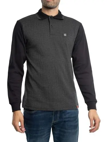Produktbild: Trojan Herren Langärmliges Poloshirt mit Hahnentritt-Panel, Schwarz, 4XL