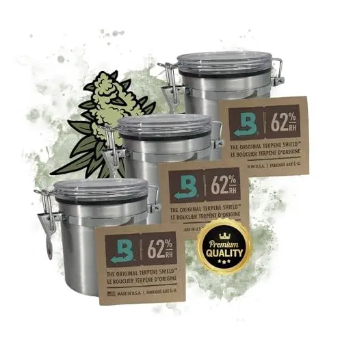 Produktbild: TronicXL 3x Alu Kräuter Aufbewahrungsdose 250ml luftdicht kompatibel mit Boveda + Pack 62% Größe 8 Grow Aufbewahrung Ernte Dose Behälter Vorratsdose Metall Container Stash Box