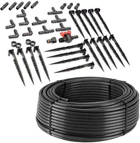 Produktbild: Tropfrohr 16 mm mit Druckkompensation Tropfschlauch 50m (40tlg) / 100m (80tlg) Tropfbewässerung + Zubehör (50m)