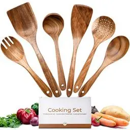 Produktbild: TROSTER® Küchenutensilien Set Holz - 100% FSC - Pfannenwender Holz, Kochlöffel Holz, Suppenkelle Holz, Schaumlöffel Holz - Küchenhelfer Set Holz - Kochbesteck Set Holz - Kochutensilien Set holz