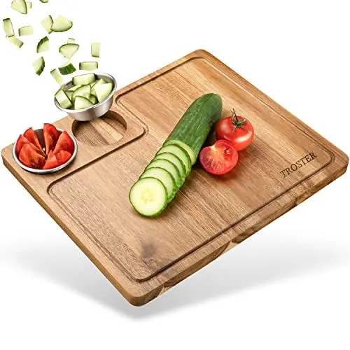 Produktbild: Troster® Hochwertiges Servierbrett - Holzbrett - 100% FSC - Schneidebrett mit Auffangschale - Holz Schneidebrett - Serviertablett - Schneidebrett Set
