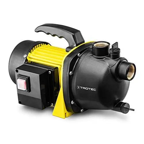 Produktbild: TROTEC Gartenpumpe TGP 1000 E – Pumpe mit Leistung 3300 l/h, 1000 W – Förderdruck 4,2 bar, Förderhöhe 42 m, Ansaughöhe bis zu 7 m, Wasserpumpe für Regenfässer, Zisternen, Gartenteiche