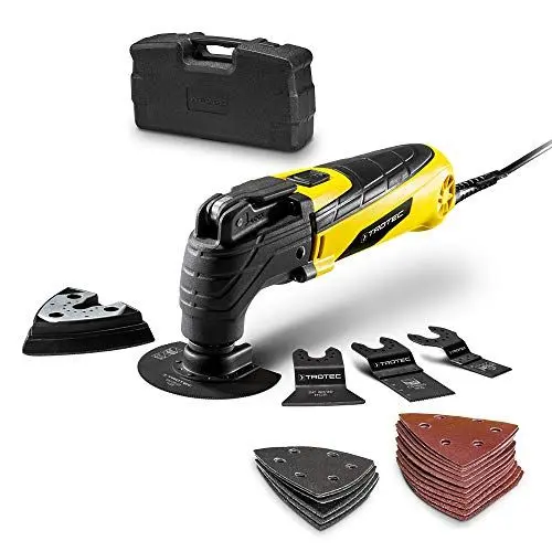 Produktbild: TROTEC Multitool PMTS 10-230V – Multifunktionswerkzeug mit Schnellspannsystem 300W Motor, elektrisch – Set mit Zubehör, Schleifmaschine, Kompakt