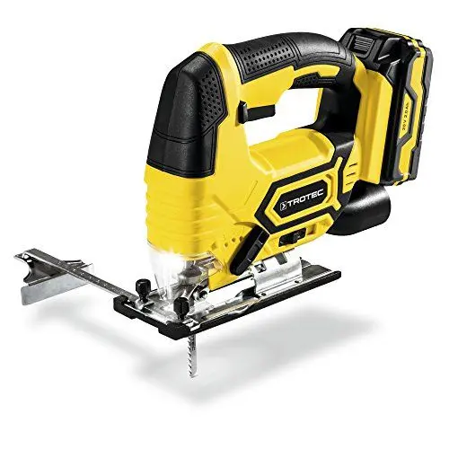 Produktbild: TROTEC Stichsäge PJSS 11‑20V – Multi Akku 20 V 2 Ah, 65 Watt, Schnitttiefe Holz 80 mm, Aluminium 12 mm, Metall 5 mm, LED-Arbeitsleuchte