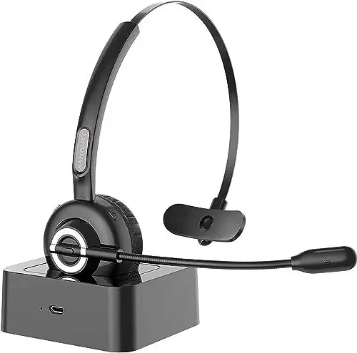 Produktbild: Trucker Bluetooth-Headset V5.0 Mit Mikrofon Und Geräuschunterdrückung - 18 Stunden Gesprächszeit, Kabelloses Headset Mit Ladeständer Für Handy/Laptop/Tablet