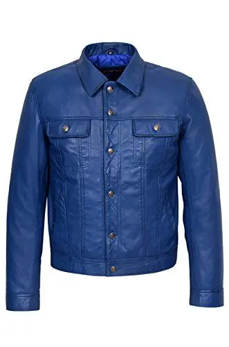 Produktbild: Trucker Herren Blue Wax Classic Western Echtes Leder Jacke Hemd 1280 Gr. L, blau