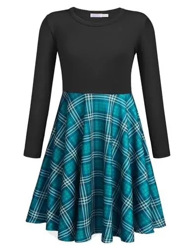 Produktbild: trudge Kleider Mädchen Langarm Baumwolle Freizeitkleid Kinder Herbst Winter A-Linie T Shirt Kleid Mädchen Rundhals Skaterkleider Kurzarm Basic Fattern Babymädchen Kleid GR 90-164