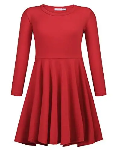 Produktbild: trudge Kleider Mädchen Langarm Kleid Rote Kinderkleid A-Linie Weihnachts Kleid Festlichkleid Partykleid Swing Skaterkleid 140/9-10 Jahre