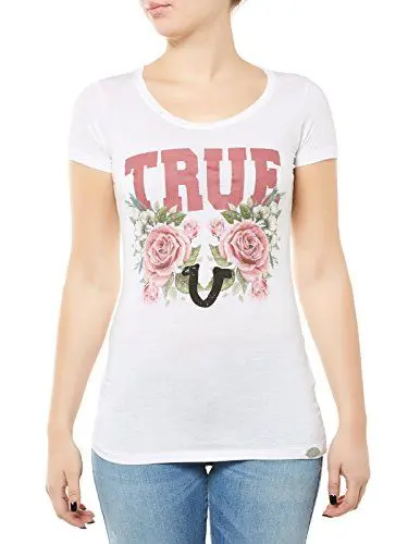 Produktbild: True Religion Damen Crew True Roses T-Shirt, Weiß (White 1700), 40 (Herstellergröße: L)