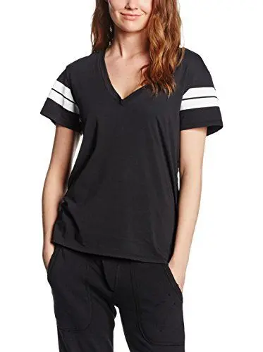 Produktbild: True Religion Damen Vneck Stripe T-Shirt, Schwarz (JetBlack 1001), 36 (Herstellergröße: S)