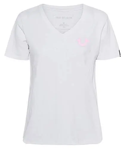 Produktbild: True Religion Damen Vneck Tshirt Reflective Horseshoe T-Shirt, Weiß (White 1700), 40 (Herstellergröße: L)