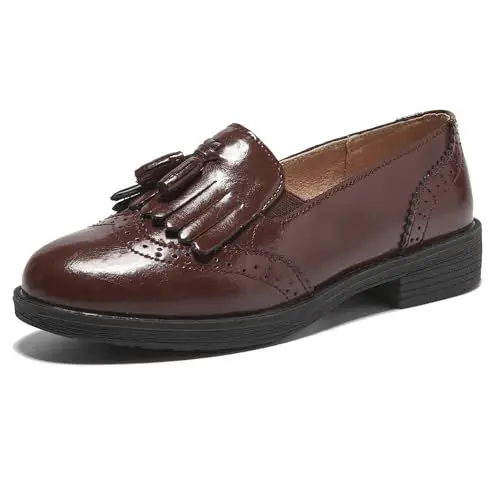 Produktbild: TRULAND Damen Leder Slipper – Elegant Loafer mit Quaste Business Schuhe Damen (CN 43 / EU 41.5,Bordeaux)