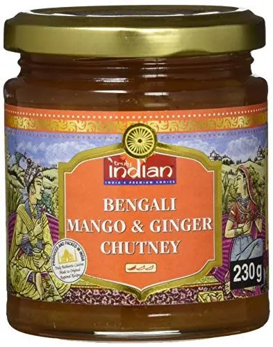 Produktbild: TRULY INDIAN Bengali Mango-Ingwer Chutney – Fruchtig-würzige Fruchtpaste als Dip oder Fertigsauce für schnelle Gerichte – Indisch kochen mit natürlichen Zutaten – 3 x 230 g