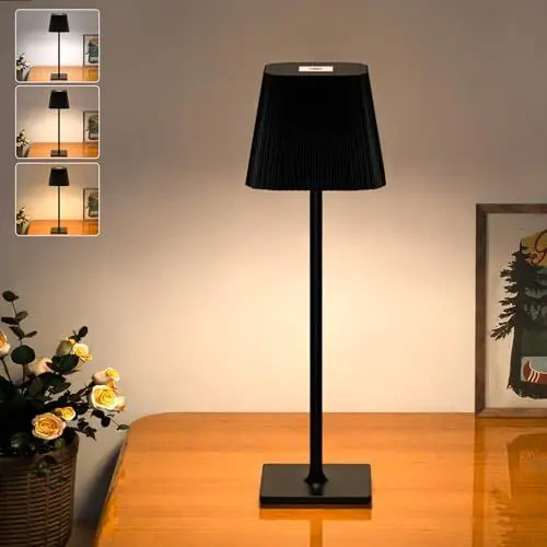 Produktbild: TRUMPETS LED Tischleuchte Kabellos Touch Dimmbar 3 Farbtemperatur 4800mAh Nachttischlampe, Akku Tischlampe Aufladbar Metallmaterial für Outdoor Nachttisch Esstisch Schreibtisch (Schwarz | 1 Stück)