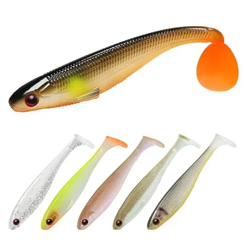 Produktbild: TRUSCEND Angelköder für Bass Forelle Köder Paddel Schwanz Swimbaits Weichplastik Angelköder Süßwasser Salzwasser Jigging Bass Crappie Walleye Lure Gear Angeln Geschenke für Männer