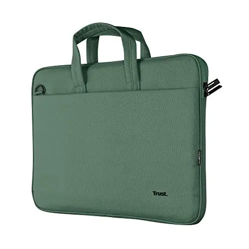 Produktbild: Trust Bologna Slim Laptop Eco Tasche bis 16 Zoll aus Recyceltem Kunststoff, mit Schultergurt, Nachhaltige Umhängetasche für Reisen, Business, Büro, Schule - Grün