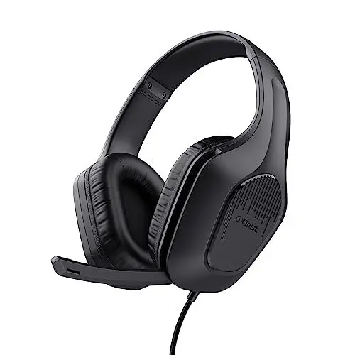Produktbild: Trust Gaming GXT 415 Zirox Leichtes Gaming Headset mit 50-mm-Treiber für PC, Xbox, PS4, PS5, Switch, Mobile, 2-m-Kabel, 3,5-mm-Audioanschluss, Over-Ear Kopfhörer mit Kabel - Schwarz