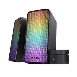 Produktbild: Trust Gaming GXT 611 Wezz 2.0 PC Lautsprecher mit RGB LED-Beleuchtung, 12 W (6 W RMS), 3,5 mm AUX Klinke, USB Soundsystem, Stereo Computer Boxen für PC, Laptop, Tablet, Desktop - Schwarz