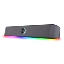 Produktbild: Trust Gaming Stereo Soundbar mit RGB Beleuchtung GXT 1619 Rhox, Computer Boxen 12W, 2.0 Lautsprecher mit LED-Beleuchtung, PC Soundbar, USB-Betrieb, 3.5 mm AUX Anschluss, TV PC Laptop - Schwarz/Grau