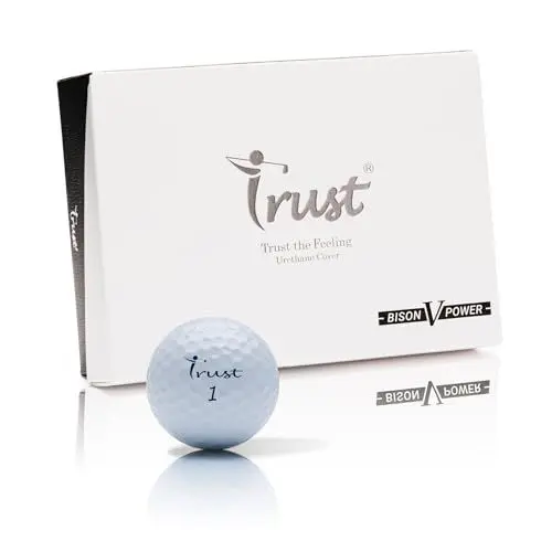 Produktbild: Trust Golfbälle Bison V Power - Für ambitionierte Golfer: Extreme Weite unter 169 km/h, präzise Kontrolle, angenehmes Schlaggefühl, mit Urethanhülle, 3-Piece Dynamischer Kern, 12 Bällen, Perlweiß
