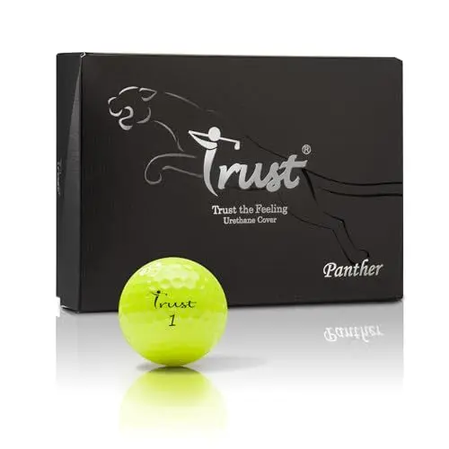 Produktbild: Trust Golfbälle Panther – Urethan-Cover, weiches Schlaggefühl, gerader Flug, Gute Stoppkontrolle, Big MAX Kern für Weite Flüge, optimale Kombination aus Weite & Spin-Kontrolle, 12 Bälle, Gelb