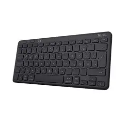Produktbild: Trust Lyra Kompakte Bluetooth Tastatur, QWERTZ-Layout, 85% Recyclingkunststoff, Multi-Device Funktastatur, Wiederaufladbare Tastatur Kabellos für PC, Laptop, Mac, iPad, Android, iOS – Schwarz