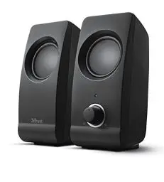 Produktbild: Trust Remo 2.0 PC Lautsprecher Boxen 16 W (8 W RMS), 3,5 mm Audioanschluss, Stromversorgung über USB, Kompaktes Soundsystem, Stereo Lautsprecherset für Computer, Laptop – Schwarz