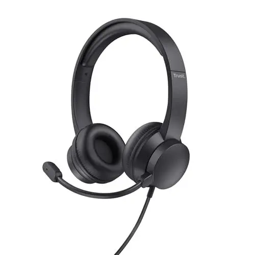 Produktbild: Trust Roha II USB Headset mit Mikrofon On-Ear Leichtes Design, Verstellbarer Kopfbügel, Kopfhörer mit Kabel 1,80 m, Headphones für PC Mac Office Chat Skype Teams Videokonferenz Zoom - Schwarz