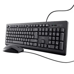 Produktbild: Trust Taro Kabelgebundenes Tastatur und Maus Set, Deutsches QWERTZ Layout, Leise Tasten und Maustasten, Spritzwassergeschützt, USB-Anschluss, für PC, Laptop, MacBook, Windows, macOS - Schwarz