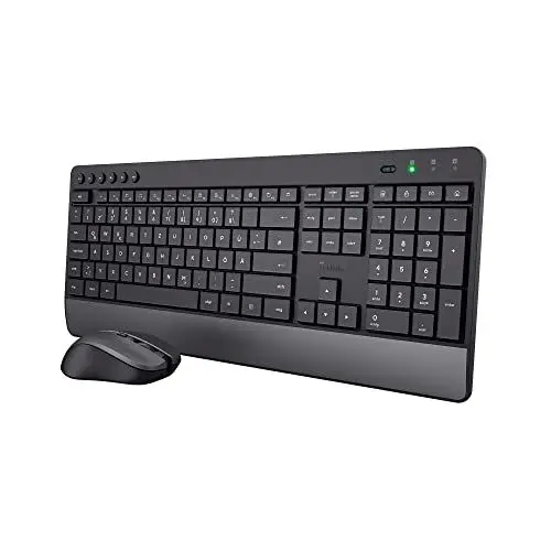 Produktbild: Trust Tastatur Maus Set Kabellos, Deutsches QWERTZ-Layout, Nachhaltiges Design, Kabellose Tastatur mit Funkmaus, Leise und Ergonomische Combo, 48 Monaten Batterielaufzeit, 2.4 GHz, PC, Laptop, Schwarz