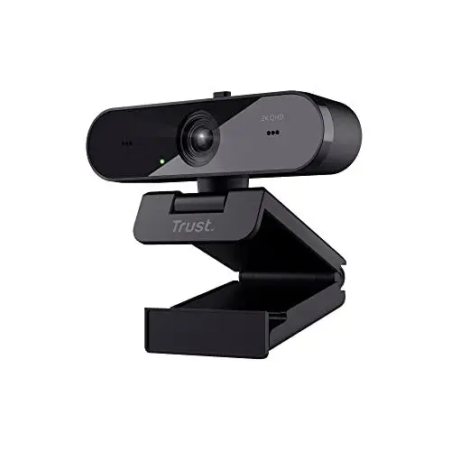 Produktbild: Trust Taxon 2K QHD Webcam aus 85% Recycling-Kunststoff, 2560x1440p USB Kamera PC mit Abdeckung, Autofokus, Weitwinkel, 2 Mikrofone, Videokamera für Konferenzen, Videoanrufe, Skype, Teams, Zoom