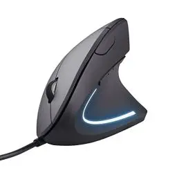 Produktbild: Trust Verto Vertikale Ergonomische Maus, Vorbeugung Gegen Mausarm/Tennisarm (RSI Syndrom), 1000/1600 DPI, LED-Beleuchtung, PC Maus mit Kabel für Rechtshänder, Computer, Laptop, Mac - Schwarz