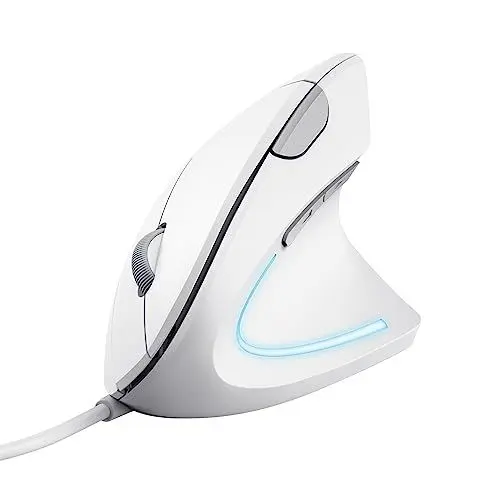 Produktbild: Trust Verto Vertikale Maus, Ergonomische Maus, Vorbeugung Gegen Mausarm/Tennisarm (RSI Syndrom), 1000/1600 DPI, LED-Beleuchtung, PC Maus mit Kabel für Rechtshänder, Computer, Laptop, Mac - Weiß