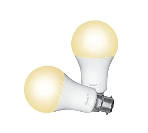 Produktbild: Trust WiFi B22 Smart Lampe, Dimmbar LED Birne, Leuchtmittel für Alexa und Google Home, Kein Hub Erforderlich, 2.4GHz Glühbirne RGB, WI-Fi Lampe, Weiß - 2er-Pack