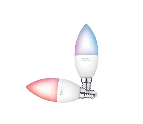 Produktbild: Trust WiFi E14 Smart Lampe, Farbwechsel LED Birne, Leuchtmittel für Alexa und Google Home, Kein Hub Erforderlich, 2.4GHz Glühbirne RGB, WI-Fi Lampe, Weiß & Farbig - 2er-Pack