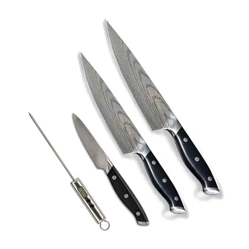 Produktbild: Trusted Butcher Messer Set – hochwertiges Profi Kochmesser Set – ultrascharfe Klingen in Metzger-Qualität – inklusive Bratenthermometer – 4-tlg.