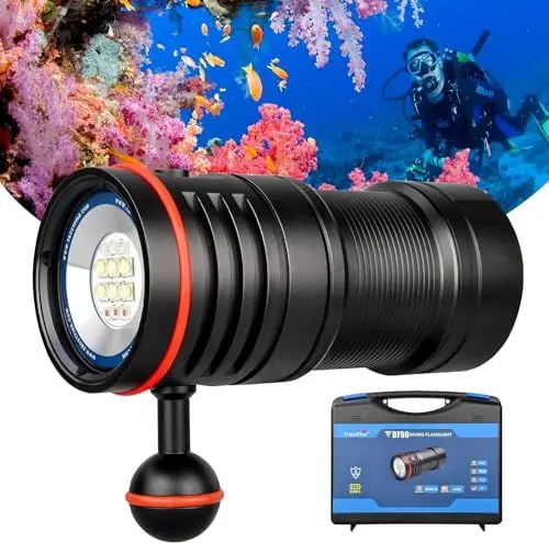 Produktbild: TrustFire DF50 6500 Lumen Unterwasser-Taschenlampe, LED Unterwasser-Taschenlampe Wiederaufladbar, Integrierter USB C Ladeanschluss Super helle wasserdichte Taschenlampe