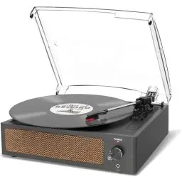 Produktbild: Trynnay Plattenspieler mit Lautsprecher Vinyl Schallplattenspieler Wireless LP Phonograph mit Eingebauten Stereo-Lautsprechern 3-Gang-Riemenantrieb Plattenspieler mit Lautsprechern Vintage-Kohle