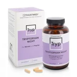 Produktbild: Tryptophan Night - gesunder Schlaf und entspanntes Einschlafen und Durchschlafen durch aktive Vitamine, Magnesium, Tryptophan, GABA und Melantonin, 120 Kapseln, vegan, hergestellt in Deutschland